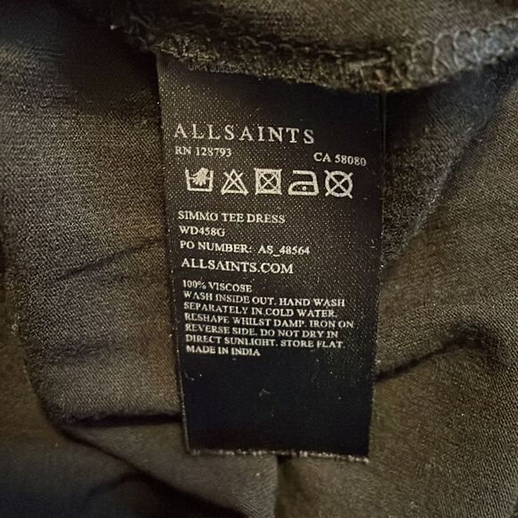 AllSaints Simmo Tee Crochet Fringe Mini Dress Black - Picture 7 of 8